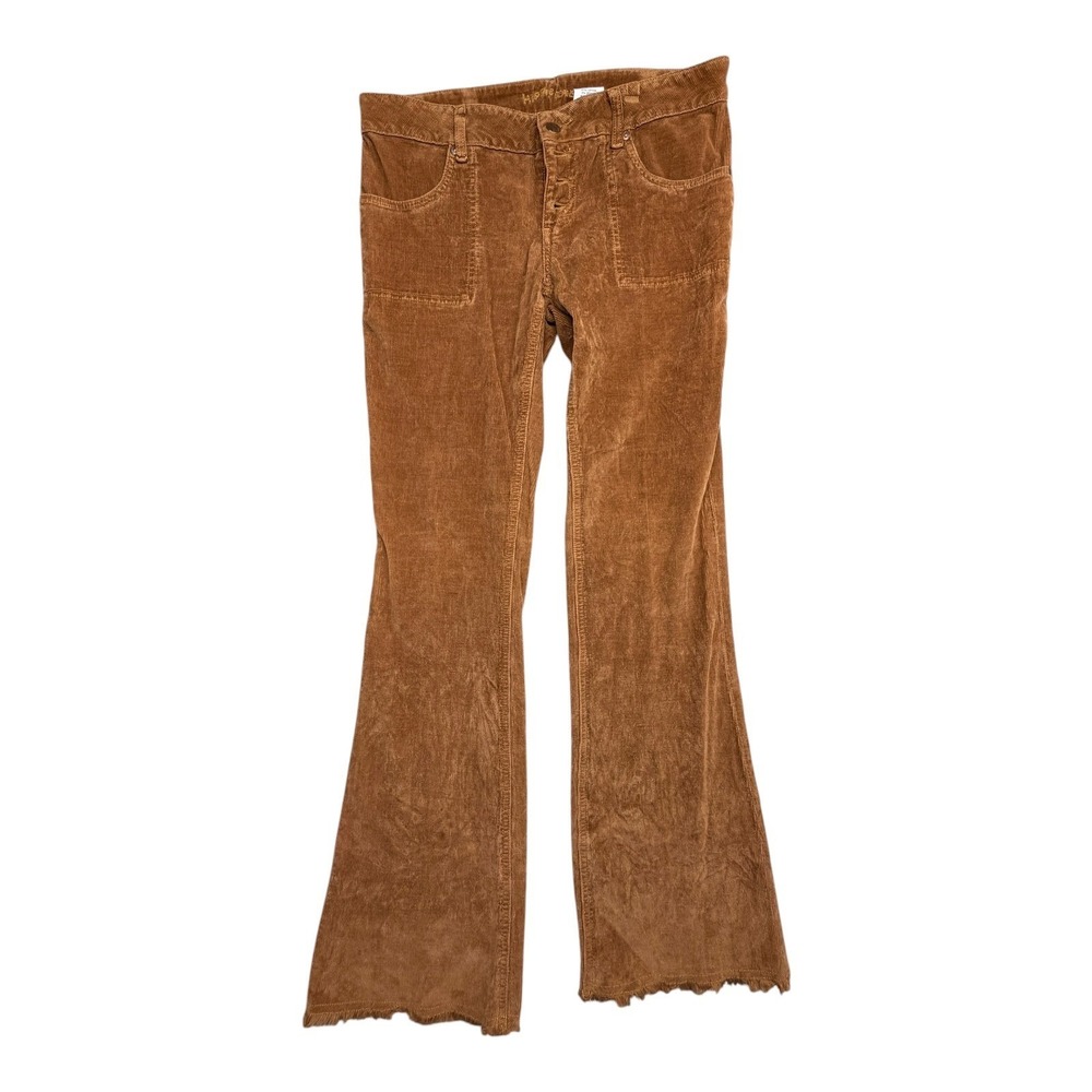 Hippie Jeans Brown Corduroy Flare Pants Button Fly Raw Hem Size 28 Boho Retro